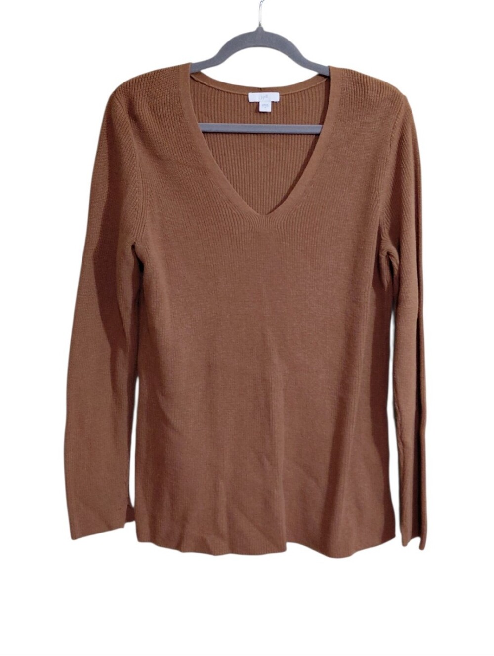 J. Jill Brown Ribbed V-Neck Long Sleeve Top